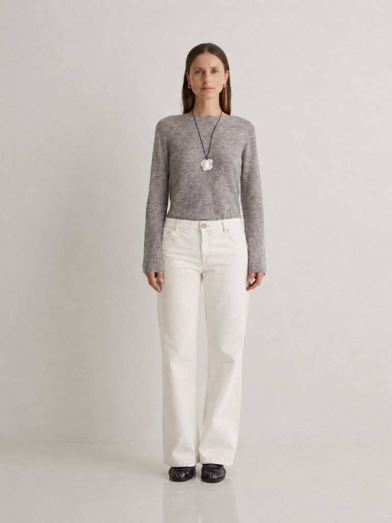 Yerse Ivory White 100% Organic Cotton Denim Mid Rise Wide Leg Jeans, Size M